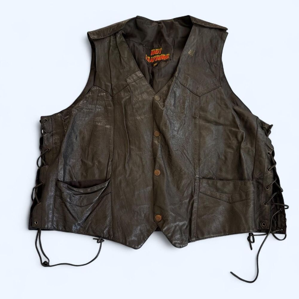 Vintage Hot-leathers Men's Black Leather Vest Size #XL
